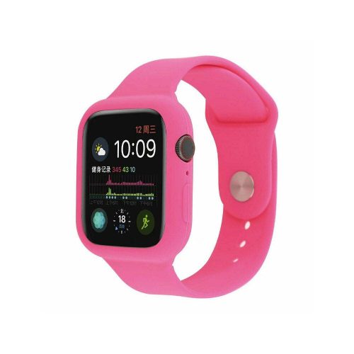 Szilikon szíj és védőtok Apple Watch órához, 40 mm - rózsaszín