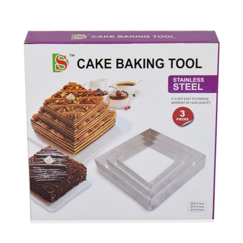Rozsdamentes acél tortaforma, emeletes tortához / Három emelet, négyzet