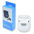 Vezeték nélküli Bluetooth fülhallgató / tokba épített töltővel és digitális töltöttség jelzővel - felül nyitható fehér tokban (Mir4)