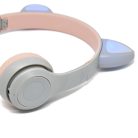 CatEar Bluetooth fülhallgató / mikrofon LED fényekkel / cicafülekkel / Rózsaszín-Szürke / Y47
