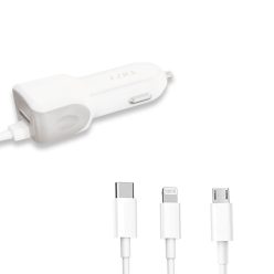   Ezra 3 az 1-ben autós töltő - szivargyújtóba csatlakoztatható / Lightning, Type-C, Micro USB csatlakozókkal + USB bemenettel (CR11)