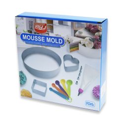   Rozsdamentes acél süteményforma / Mousse forma három mintával - kör, négyzet, szív