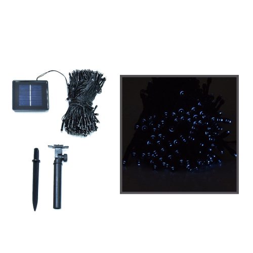 Napelemes karácsonyi égősor kültérre, 200 led - hideg fehér / 20 méter (970)