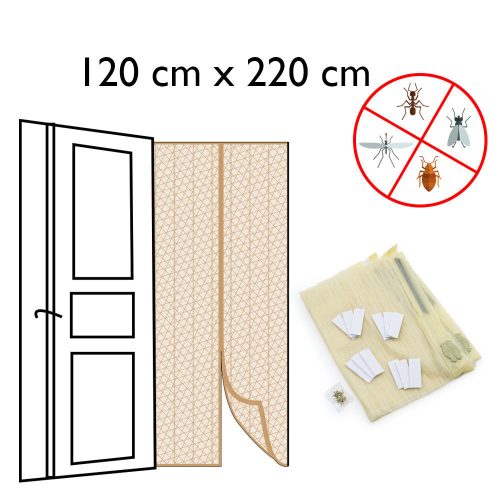 Mágneses szúnyogháló ajtóra - rovarfüggöny / 120x220 cm - vajszínű (675)