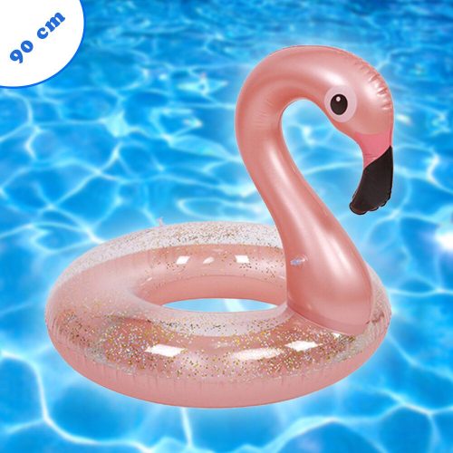 Flamingó formájú, flitteres úszógumi / 90 cm