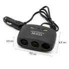 120W InCar autós szivargyújtó elosztó / 3 db szivargyújtó + 2 db USB csatlakozóval
