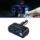 Autós szivargyújtó elosztó, 2 USB bemenettel, 120W