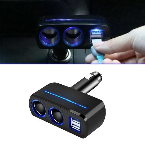 Autós szivargyújtó elosztó, 2 USB bemenettel, 120W