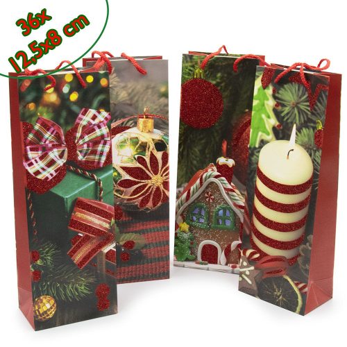 Karácsonyi ajándékzacskó borosüveghez – 4 db / 36x12,5x8 cm