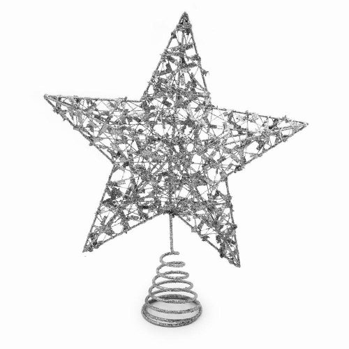 Csillag alakú karácsonyfa csúcsdísz / 25 cm - ezüst