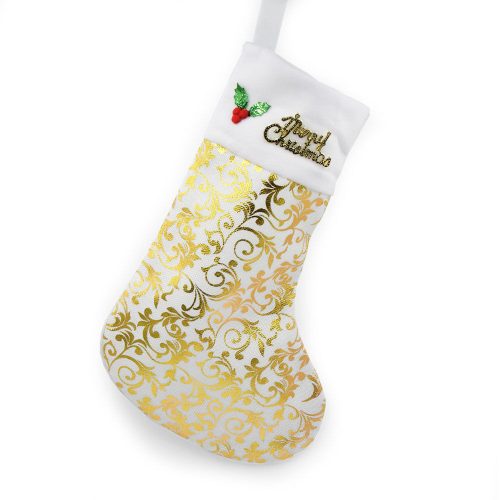 Karácsonyi zokni dekoráció "Merry Christmas" felirattal