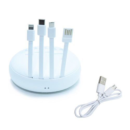 4 az 1-ben PowerBank - USB, Micro USB, Type-C, Lightning töltés / fehér