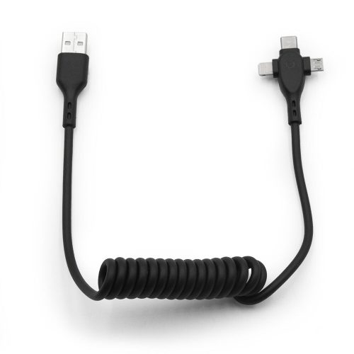 3 az 1-ben USB töltő- és adatkábel - Micro USB, Type-C és Lightning csatlakozó, 30-85 cm