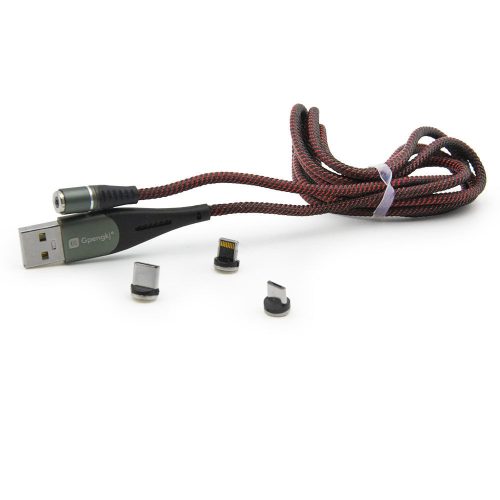 Mágneses USB töltő- és adatkábel - Micro USB, Type-C és Lightning csatlakozó, 110 cm