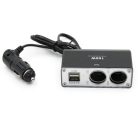 Szivargyújtó elosztó, 2 db szivargyújtó + 2 db USB csatlakozó, 100W