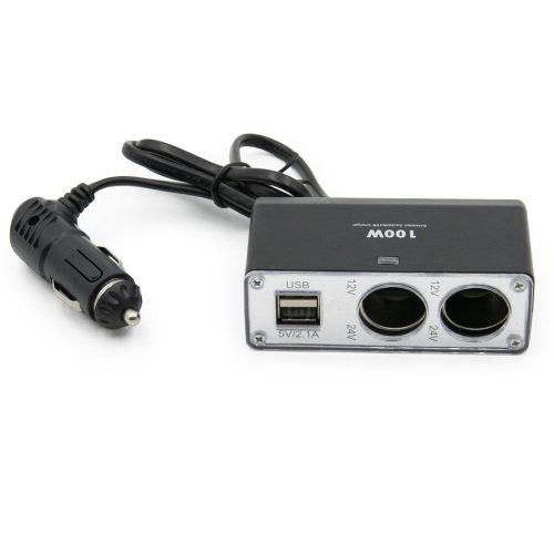 Szivargyújtó elosztó, 2 db szivargyújtó + 2 db USB csatlakozó, 100W