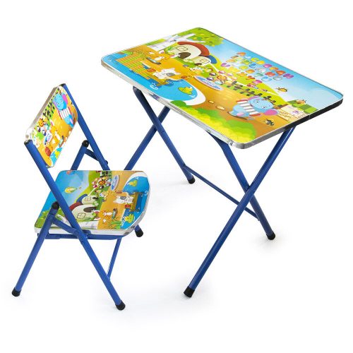 Mintás kisasztal és szék gyerekeknek – kék