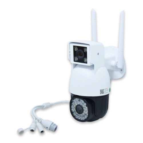 Dupla kamerás vezeték nélküli WiFi biztonsági kamera mozgásérzékelővel - fehér