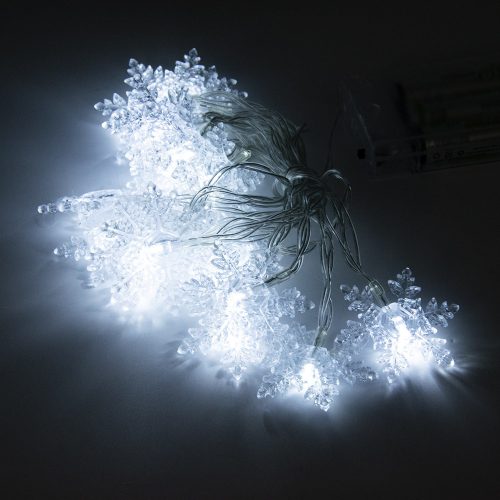 Karácsonyi hópelyhes LED fényfüzér - hideg fehér / 3 méter, 20 LED, elemes