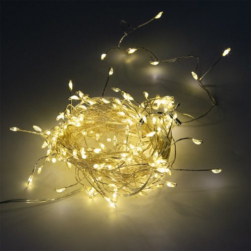 Karácsonyi LED fényfüzér - meleg fehér, 200 ledes, drótos, USB csatlakozóval / 6 méter