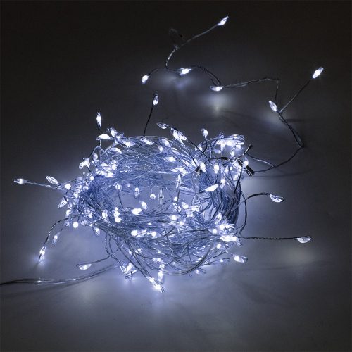 Karácsonyi LED fényfüzér - hideg fehér, 200 ledes, drótos, USB csatlakozóval / 6 méter
