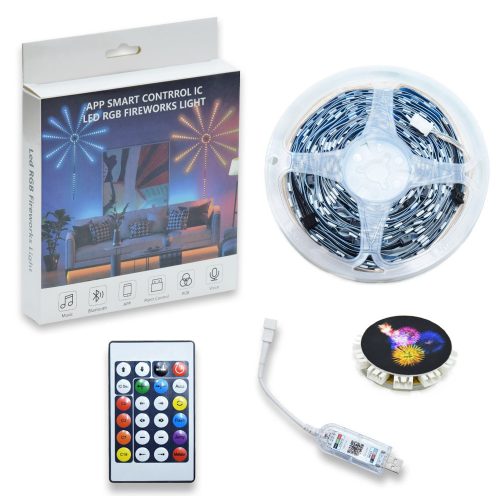 Bluetooth tűzijáték RGB LED szalag távirányítóval és telefonos vezérléssel - 50 cm