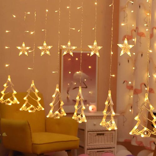 Karácsonyi LED fényfüzér - karácsonyfák és csillagok / 5 méter, meleg fehér, USB-s