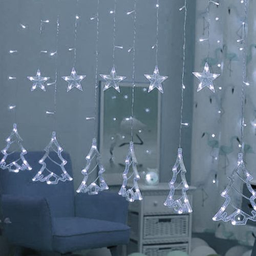 Karácsonyi LED fényfüzér - karácsonyfák és csillagok / 5 méter, hideg fehér, USB-s