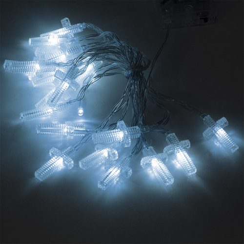 Karácsonyi kereszt alakú LED fényfüzér - hideg fehér / 3 méter, 20 LED, elemes