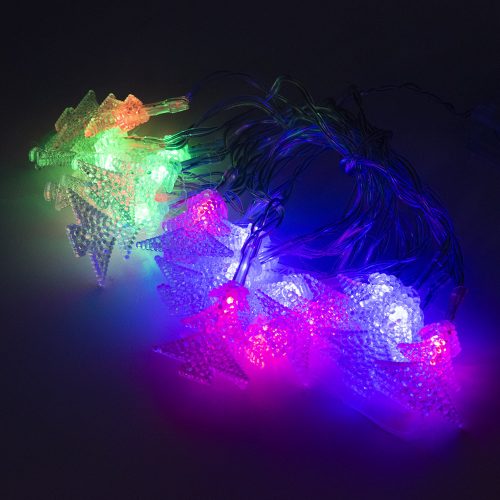 Karácsonyi fenyőfa alakú LED fényfüzér - multicolor / 2,8 méter, 20 LED, elemes