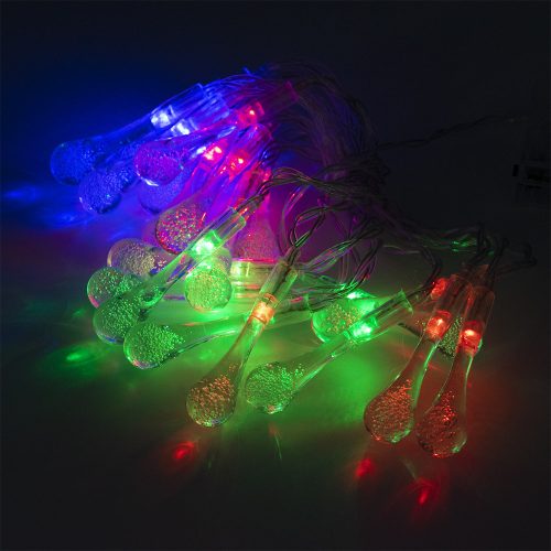Karácsonyi mini csepp alakú LED fényfüzér - multicolor / 3 méter, 20 LED, elemes