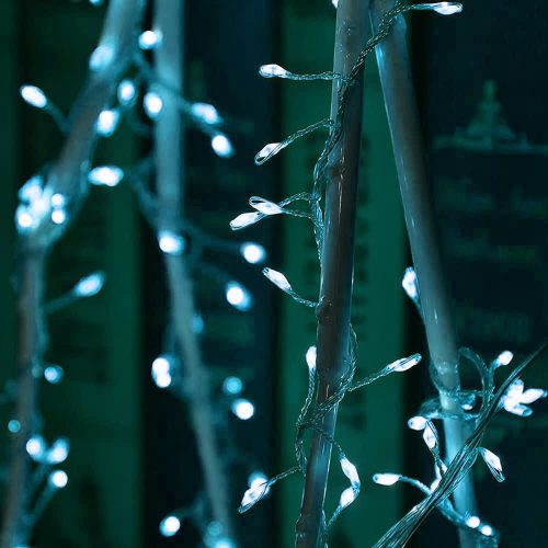 Napelemes kültéri karácsonyi égősor, drótos, hideg fehér - 12 méter