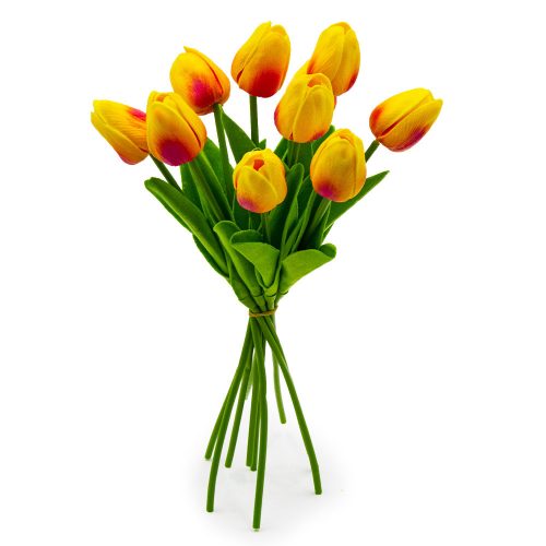 10 szálas tulipán csokor művirág - sárga-piros