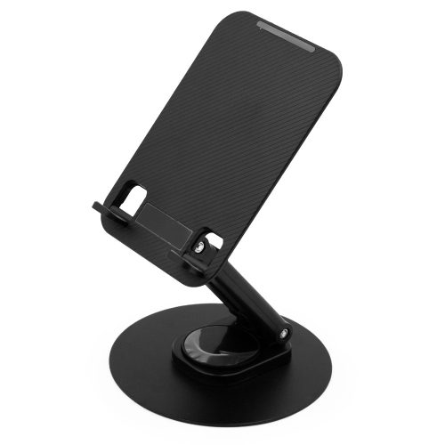 Asztali telefontartó fém talppal, 360°-ban forgatható - fekete