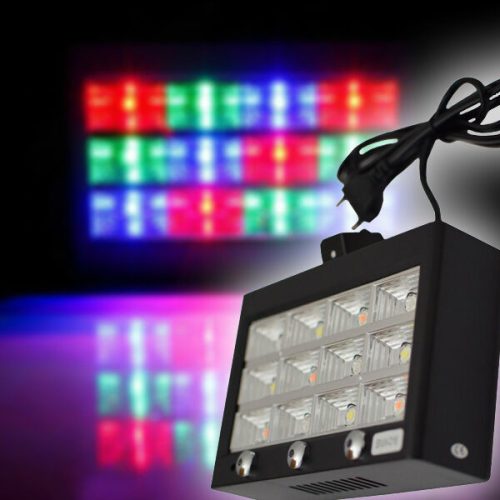 RGB LED stroboszkóp 12 leddel, hangvezérléses és automata mód / 60W