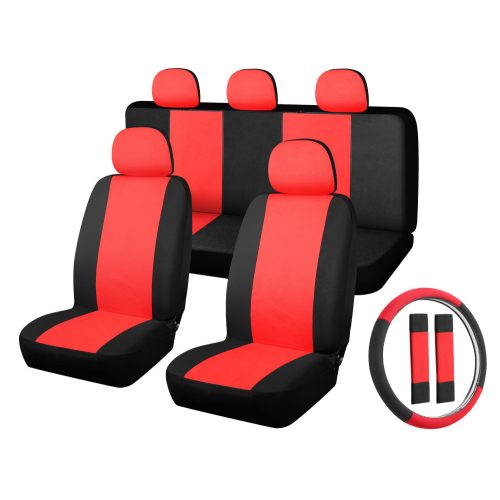 01570 11 részes üléshuzat szett - Piros-fekete 2HELYEN osztható - Légzsákos univerzális üléshuzat szett 