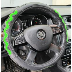 Műbőr kormányvédő 38cm fekete-zöld 203-7GR