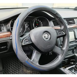 Műbőr kormányvédő 38cm fekete-kék 2394BL