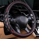 Valódi bőr kormányvédő 38cm fekete-piros 5003R Genuine Leather 