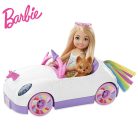 Barbie - Chelsea baba nyitott tetős autóban, kiskutyával