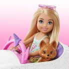 Barbie - Chelsea baba nyitott tetős autóban, kiskutyával