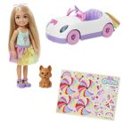 Barbie - Chelsea baba nyitott tetős autóban, kiskutyával