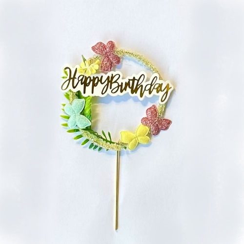 Happy birthday Tortadísz, torta beszúró-Tavaszi Koszorú