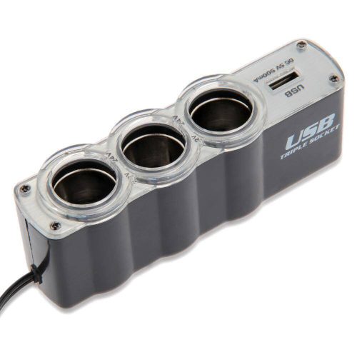 Szivargyújtó elosztó, 3 db szivargyújtó + 1 db USB csatlakozó - csomagolássérült