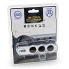 Szivargyújtó elosztó, 3 db szivargyújtó + 1 db USB csatlakozó - csomagolássérült