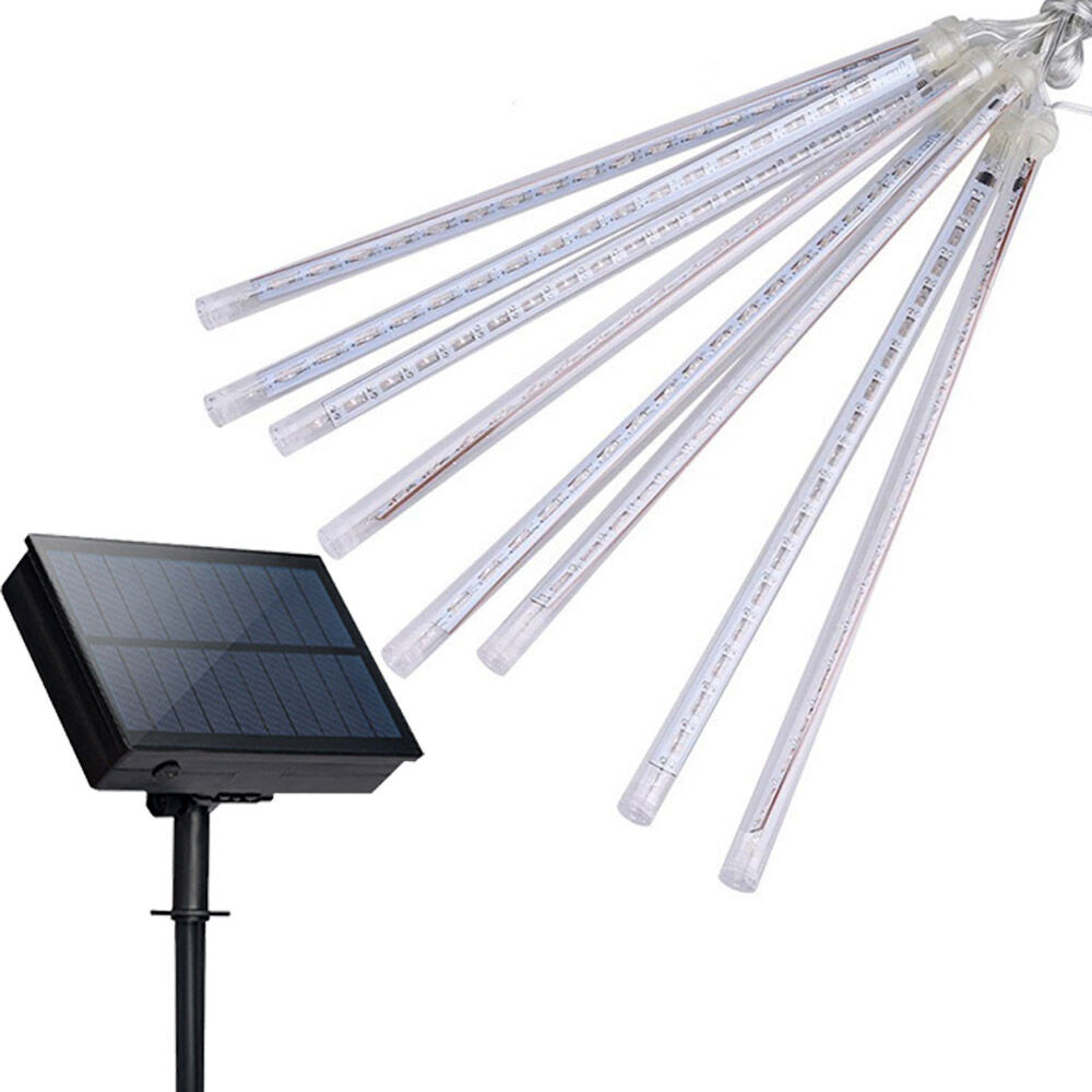 ?Karácsonyi napelemes meteoreső LED fényfüzér / 50 cm-es, RGB fényű csövekkel, 288 ledes