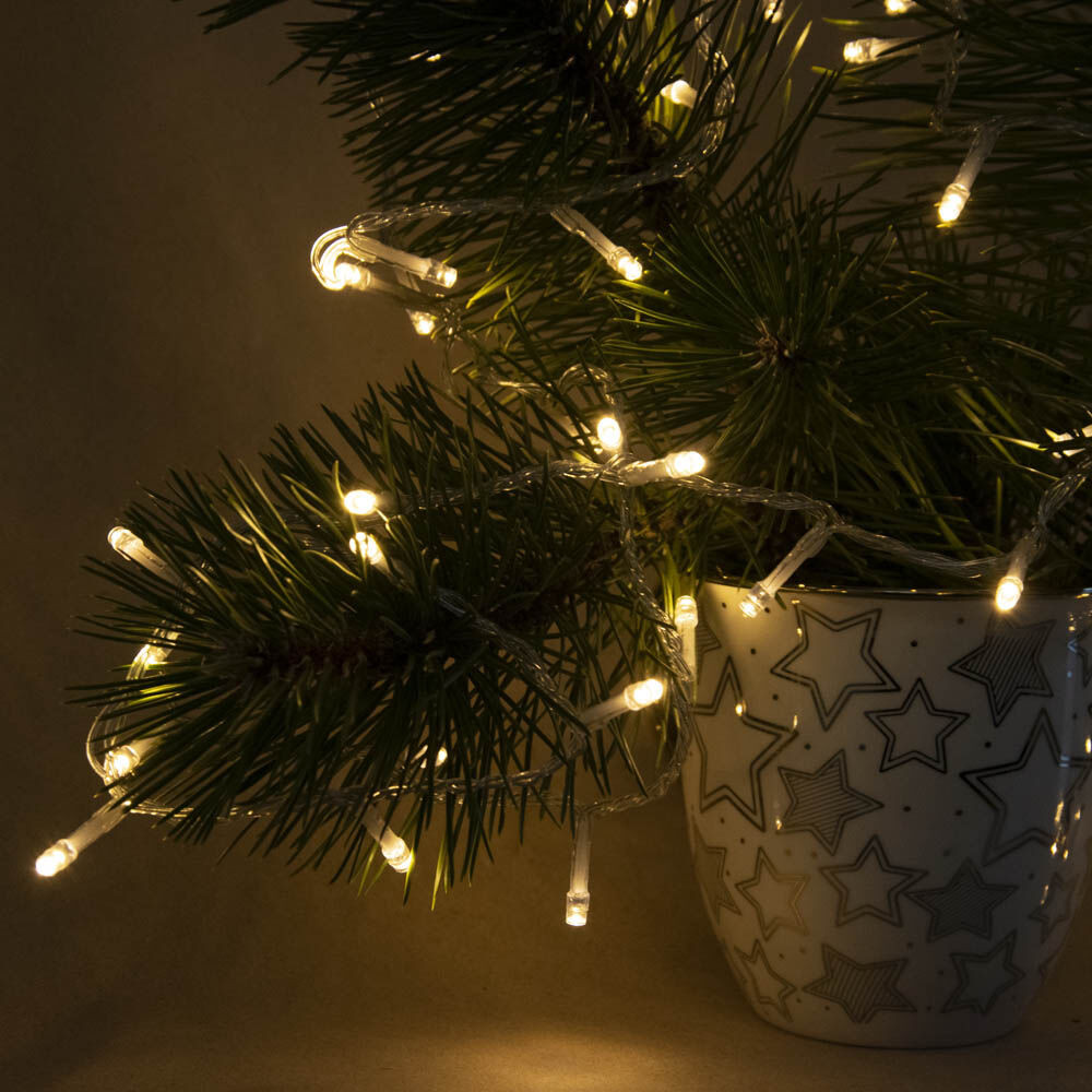 Karácsonyi LED égősor kültérre átlátszó vezetékkel, 100 leddel - meleg fehér / 5 méter (962)