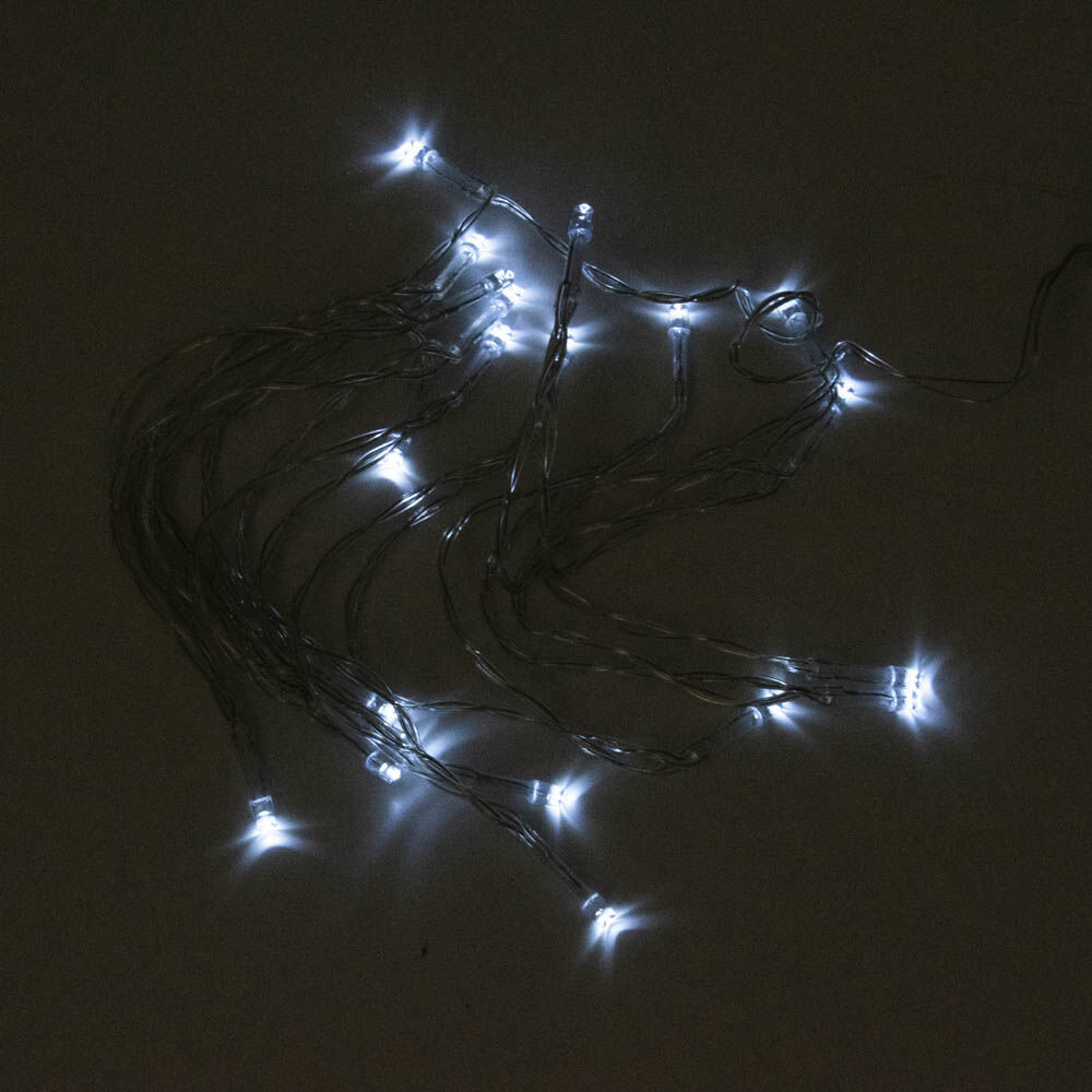 Elemes karácsonyi fényfüzér - hideg fehér, 20 ledes, fehér vezetékkel / 3 méter (925)