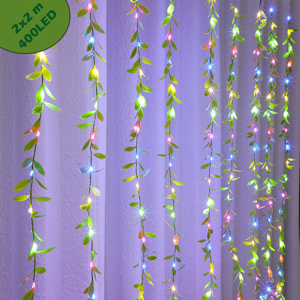 Dekorációs LED fényfüggöny műnövénnyel, multicolor - 2x2 m