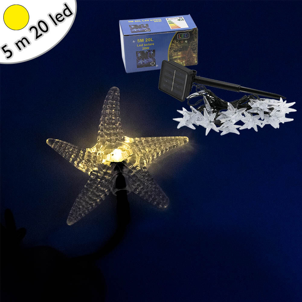 Napelemes karácsonyi LED fényfüzér - csillag alakú, 20 LED, meleg fehér / 5 m